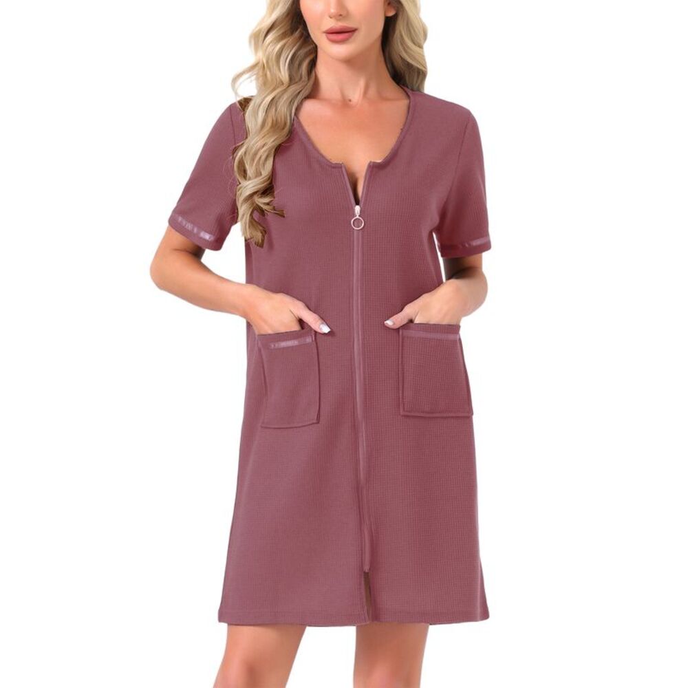 Women Zipper Robes Zip Up Hosecoat with Pockets Taro Purple